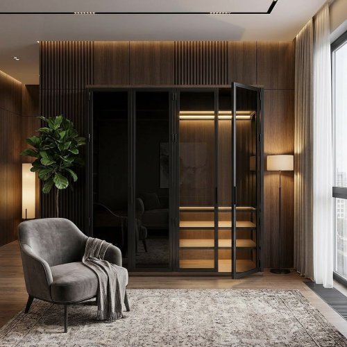 Стеклянный гардеробный шкаф "Westline" с подсветкой, размер: 2500x2500x600мм