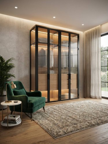 Гардеробный шкаф "Brookstone" с рифлёным стеклом. Доступен к просмотру в шоуруме.