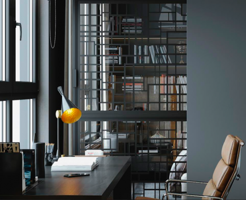 Резная распашная межкомнатная перегородка из металла и стекла/ рисунок IDENT N A-015