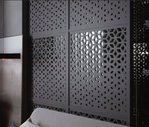 Статичная резная перегородка из металла и стекла/ рисунок IDENT N A-002