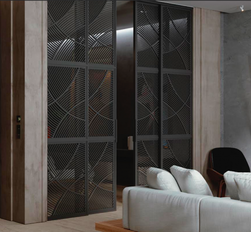 Межкомнатная резная перегородка из металла и стекла/ рисунок IDENT N A-012